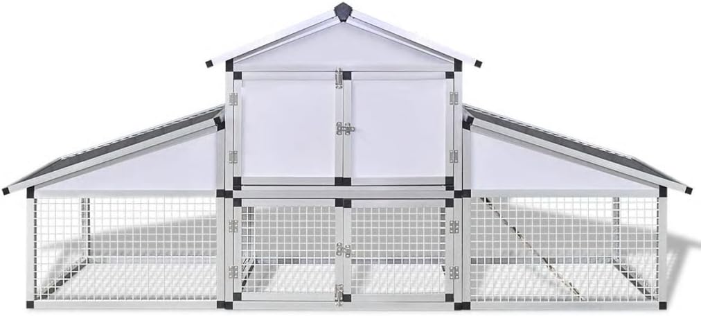 Outdoor Chicken Coop Large with Closed Door and Open Space with Box and Nest Made of Aluminium