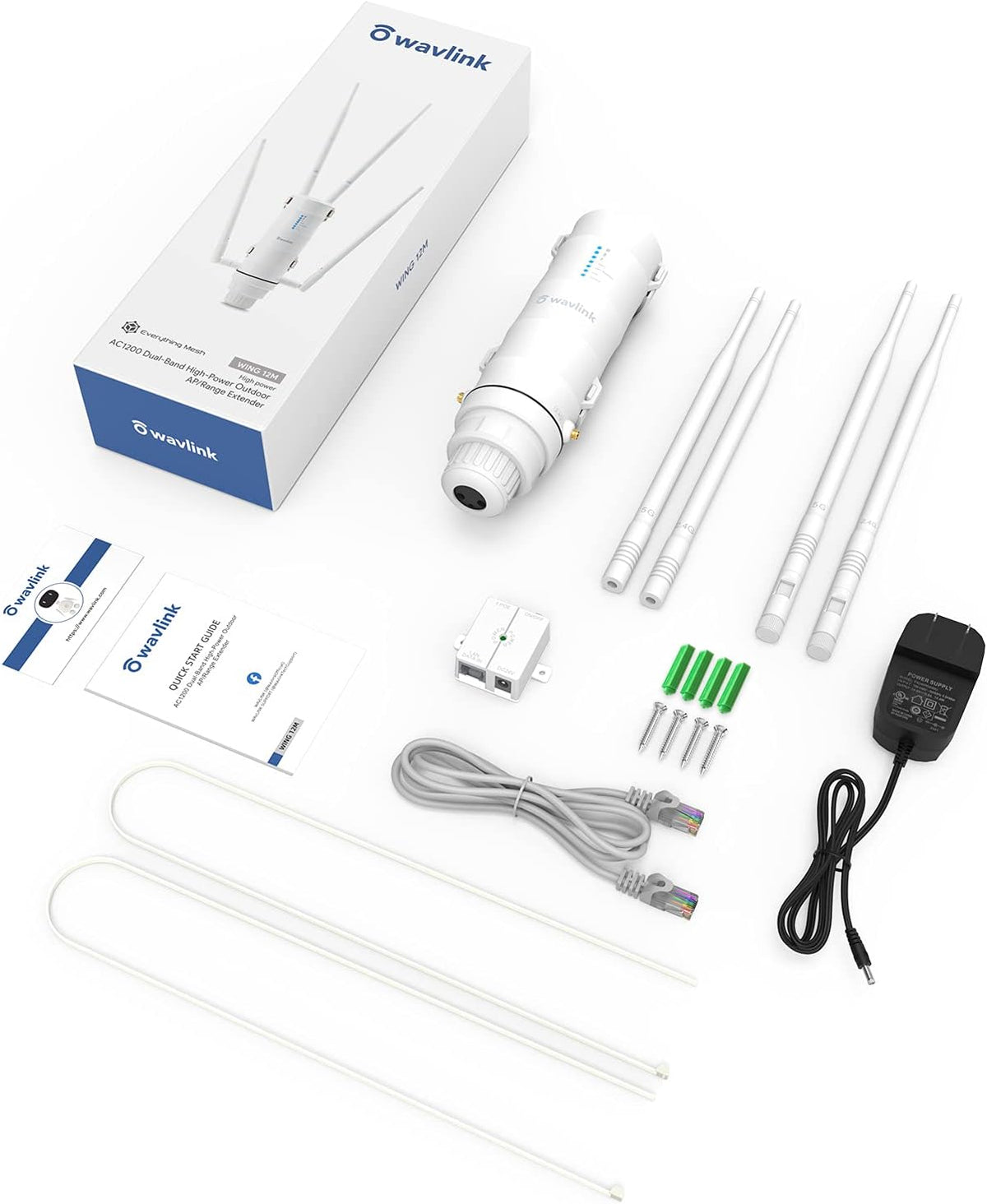 WAVLINK AC1200 Outdoor Mesh Extender/router, Long Range IP65 waterdicht, wifi-repeater met passieve/actieve POE, dual-band 5G + 2,4G, 4x7dBi Omni-antennes, ondersteunt Fat/Fit AP