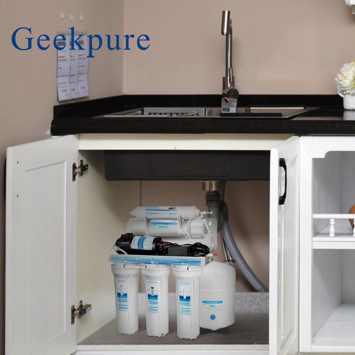 Geekpure 5 Phase Reverse Osmosis RO Drinking Water Filter System With Pump Extra 4 Filters-75GPD - QUORE