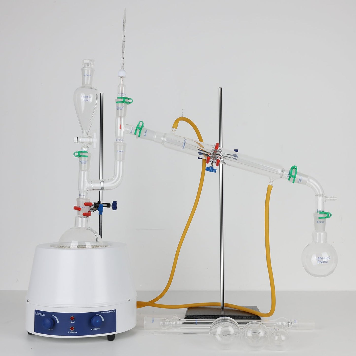 Labasics Laboratorium Destillatie Kit voor Extractie, 500 ml 20 Pcs Borosilicaat Glas Destillatie Apparatuur voor 24/40 Stoom Destillatie Set Glaswerk