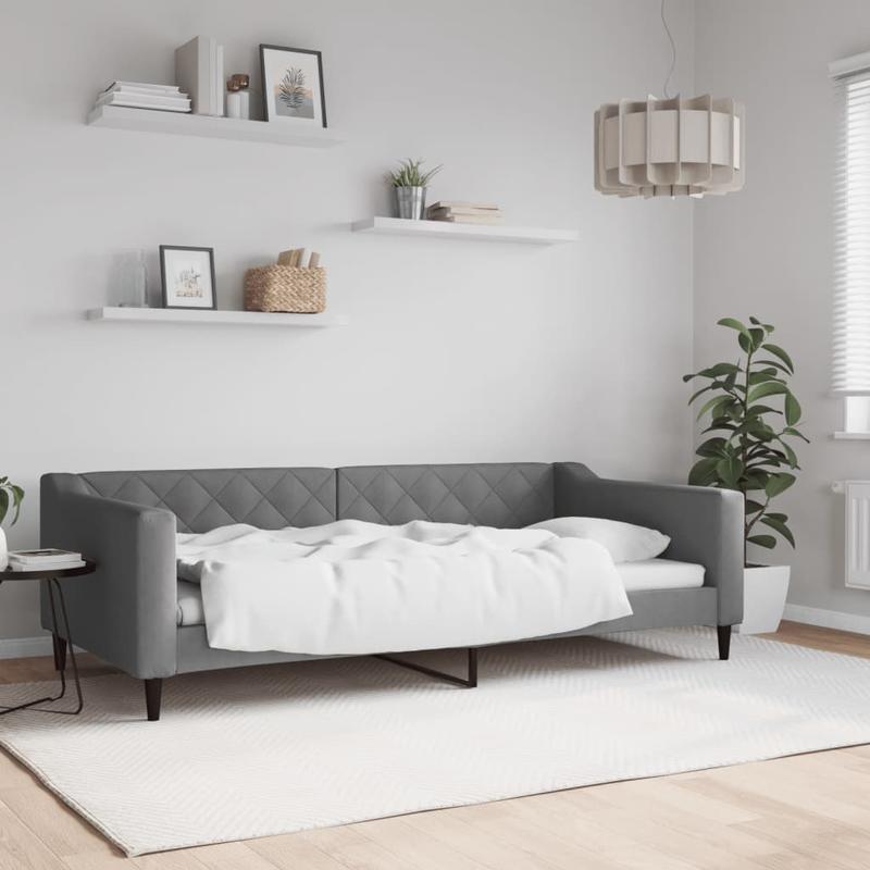 Bankbed – Slaapbank – Bedbank – Logeerbed – Sofa Bed – Donkergrijs – Ruimtebesparend Ontwerp – Stevig Massief Houten Frame – 100x200 cm