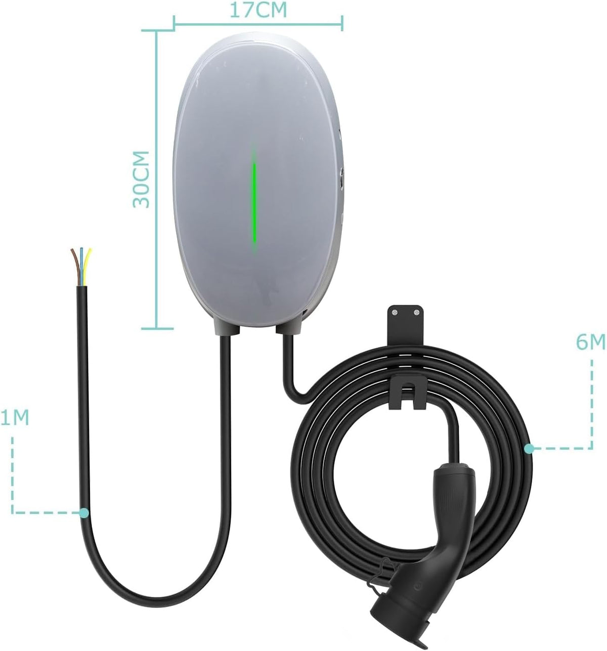EV-oplader Smart APP met 32A type 2, 7,4kW thuislaadstation 380V CE & TÜV Wallbox 6 m oplaadkabel met opladerhouder app-besturing voor alle EV's en PHEV's