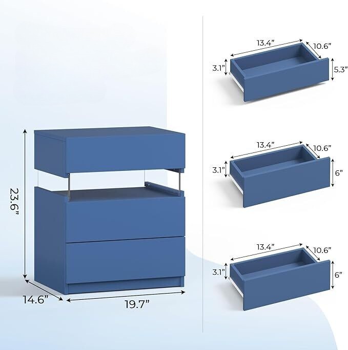 Nachtkastje met LED - Kast - Tafel - Slaapkamerdecoratie - Opbergruimte - 60 cm x 37 cm x 50 cm - Paars