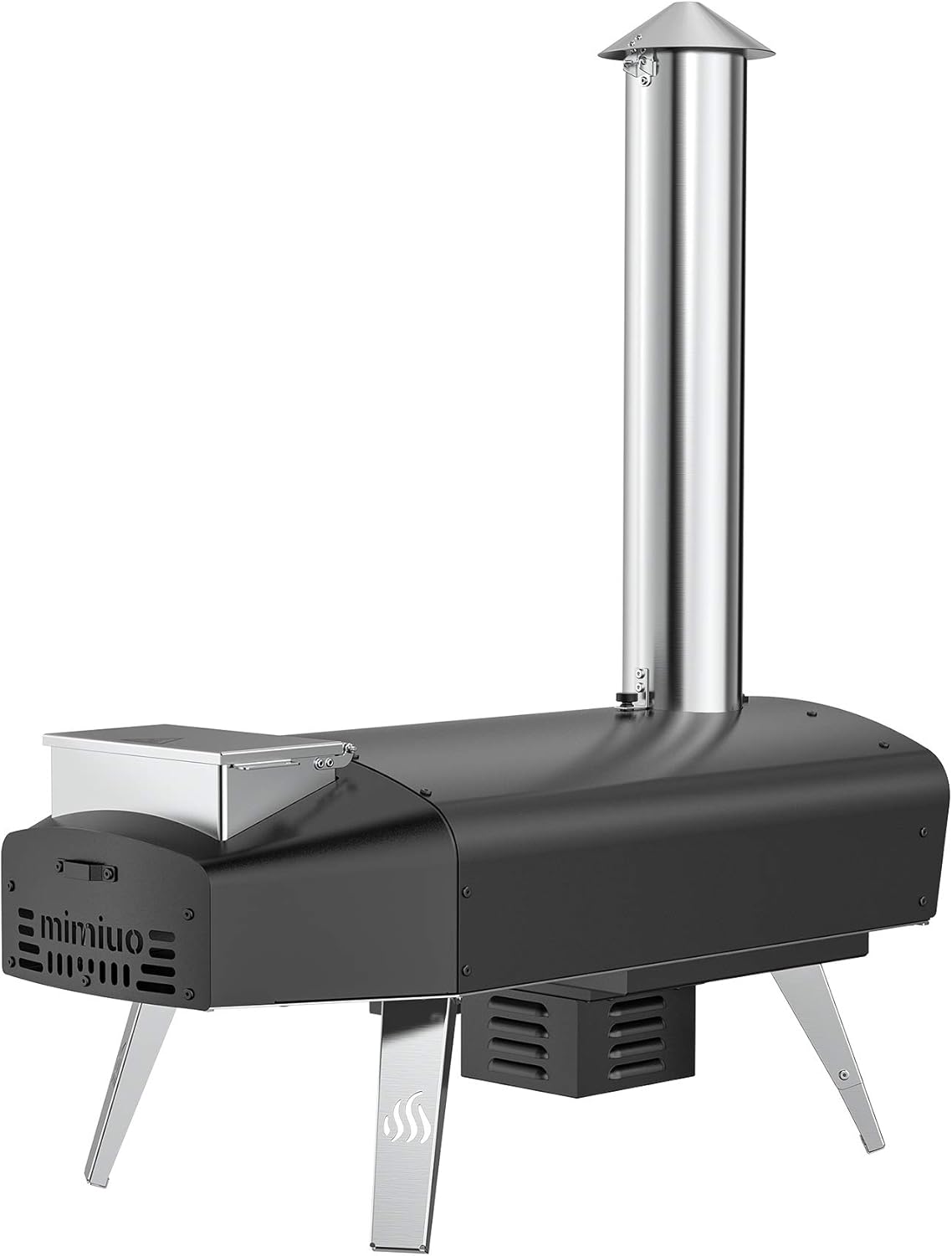Mimiuo Pizzaoven met schep en pizzasteen, pelletkachel voor pizza met automatisch roterend grillsysteem, zwart (wereldwijd patent)