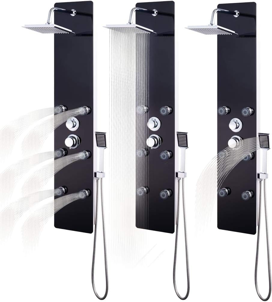 vidaXL Shower Panel Glass Black Shower Panel System Massage Shower Shower