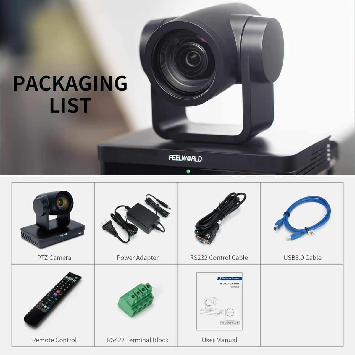 FEELWORLD UHD4K12X PTZ camera Simultaneous 3G-SDI/HDMI/USB/IP Live Streaming met 12X Optical Zoom 4K @30fps PoE Ondersteuning voor Church Live Streaming Conference (in het Engels)