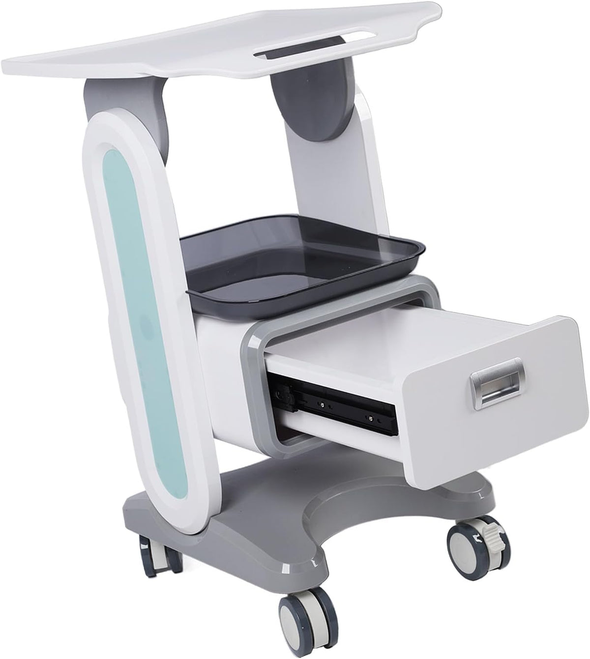 50 kg draagbare medische wagen met groot werkblad, enkele lade en universele rol voor schoonheidssalon, laboratorium, tandheelkundige kliniek