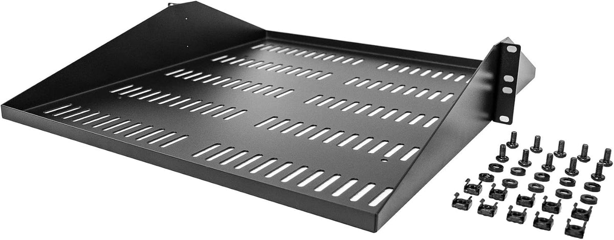 StarTech.com 2U Rack Shelf - Universele Geventileerde 19 inch Server Rack Plank/Lade voor AV/Data/Netwerk Apparatuur – Cantilever – Max. 91kg - Diepte 50 cm (20”)(SHELF-2U-20-CENTER-V)