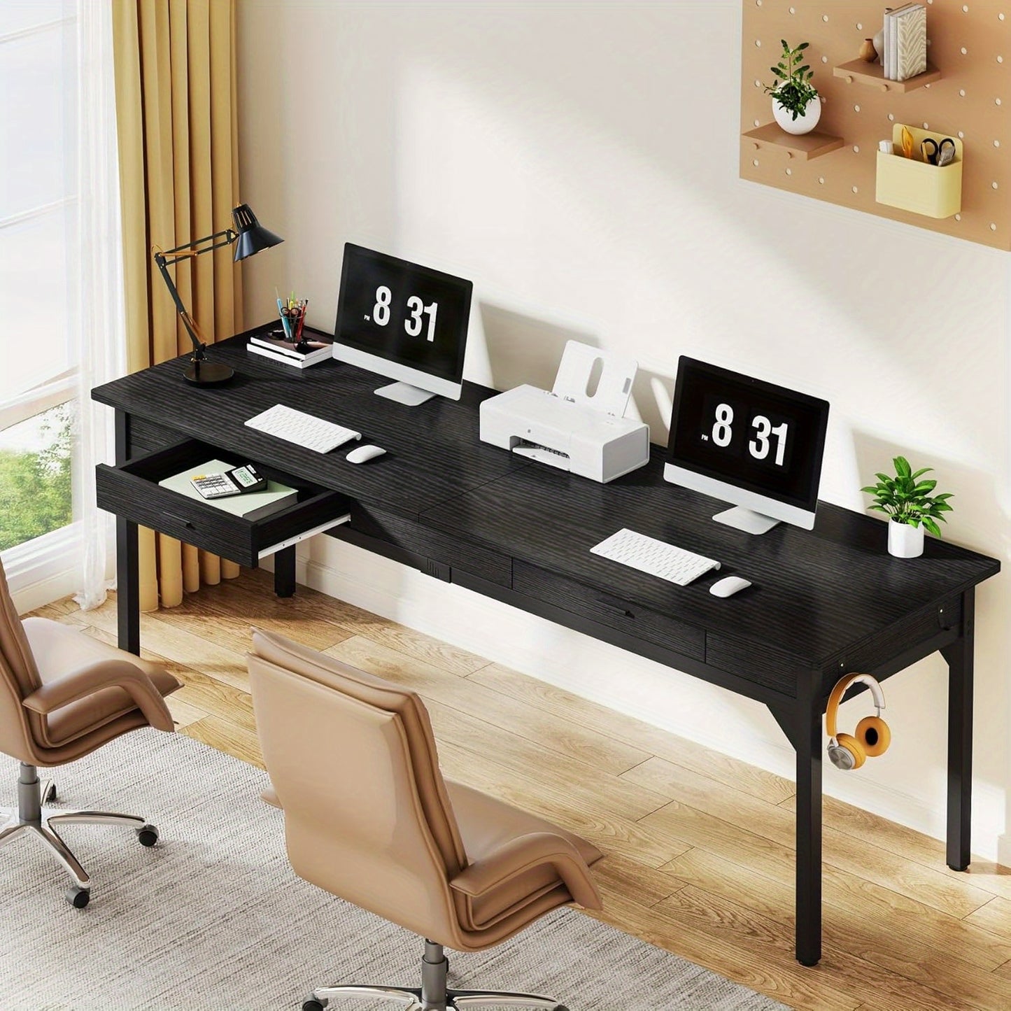 Extra Lang Bureau – Tweepersoonsbureau – Dubbel Bureau – Werktafel – Schrijftafel – Ruim 200 cm Breed – Stevig Spaanplaat Met Metaal Frame