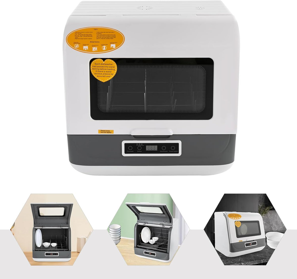 Mini-tafelvaatwasser, kleine vaatwasser, vaatwasser, vaatwasser, vaatwasser voor kleine keukens en appartementen, 4-6 sets met touch-bediening, 800 W, restwarmte drogen, luchtkoeling ruimtebesparend