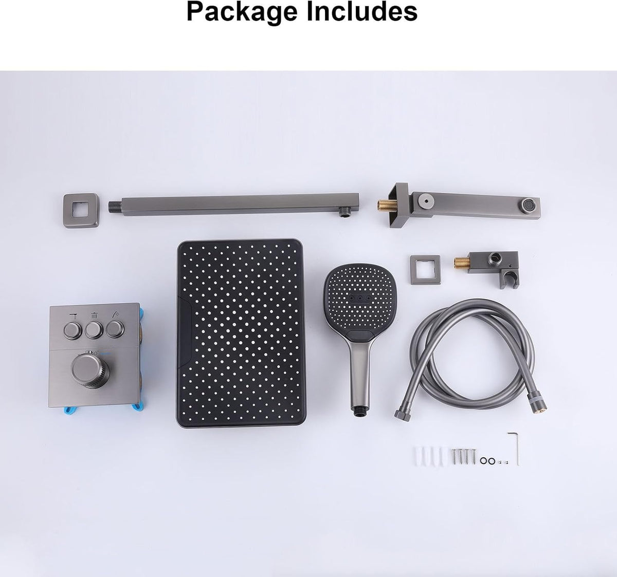Douchekraan – Douchemengkraan – Thermostaatkraan – Doucheset – Regendouche – Geborsteld Goud – Thermostatisch Met 40°C Instelling – Inclusief 30x20 cm Regendouche