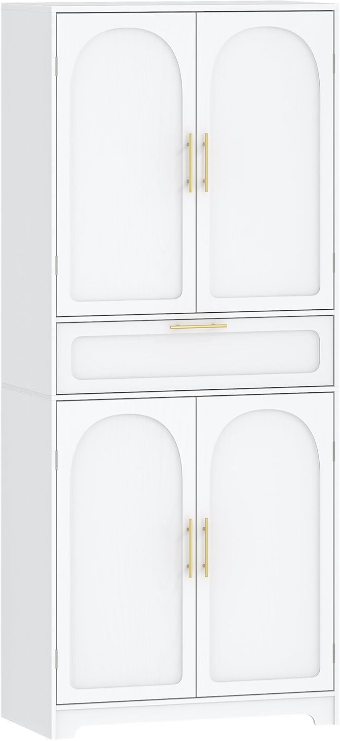 Hzuaneri High Dresser with 4 Doors, Kitchen Cabinet with Drawer, Adjustable Shelf, for Living Room, Kitchen, Dining Room, 40 x 75 x 181 cm, White PT18103XEU