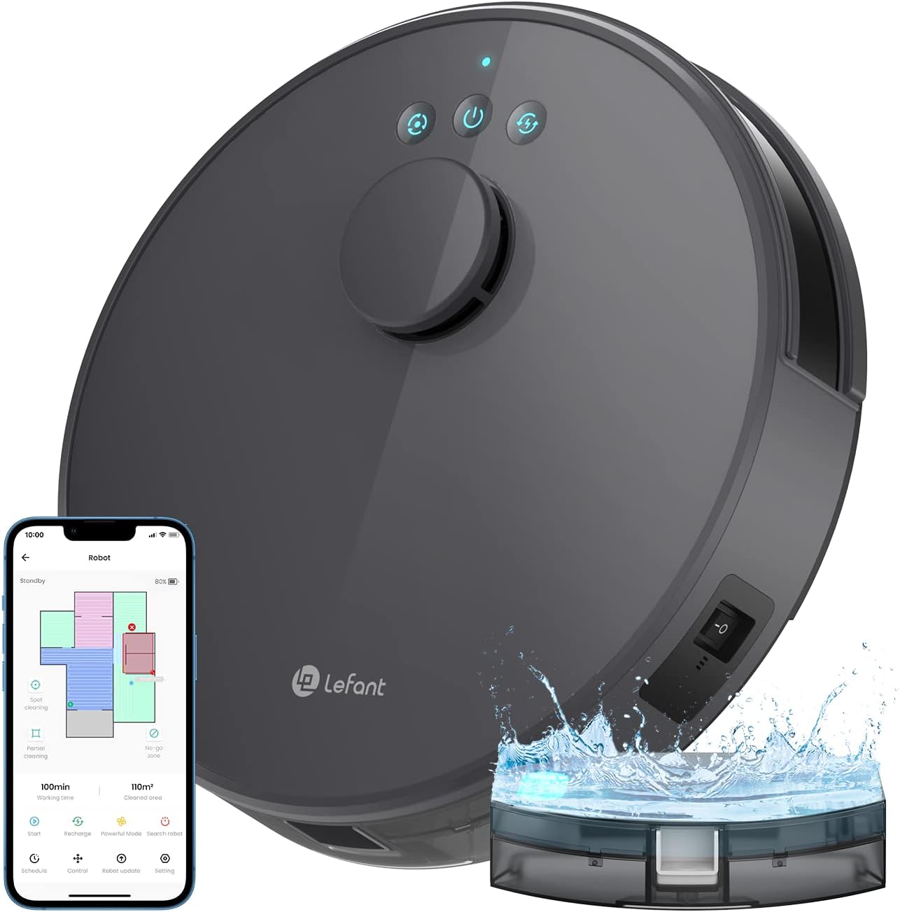 LEFANT M1 robotstofzuiger met kartering, LDS-navigatie, 4000 Pa krachtige zuigkracht, 150 min, verboden zone, dunne robotstofzuiger met diameter 32 cm, app/Alexa-bediening, zwart