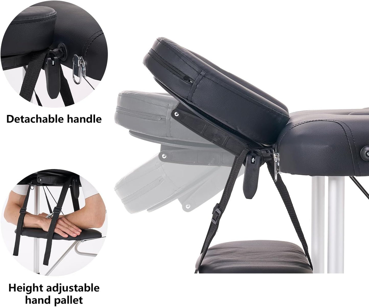 Massagetafel – Behandeltafel – Massagebed – Tattootafel – Esthetische Tafel – Zwart – Opvouwbaar En Draagbaar – Verstelbaar In 3 Delen Met Aluminiumlegering En 5 Cm Schuimvulling
