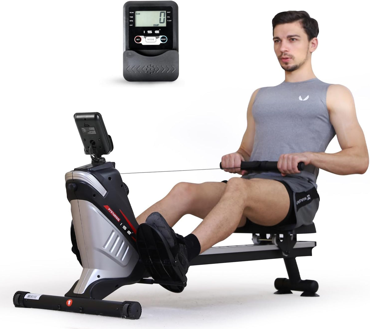 ISE Foldable Rowing Machine for Home, Magnetic System, Collapsible, 8 Different Resistors Aluminum Slide Rail, Space Saving, Max. 120 kg, SY-1750 - QUORE