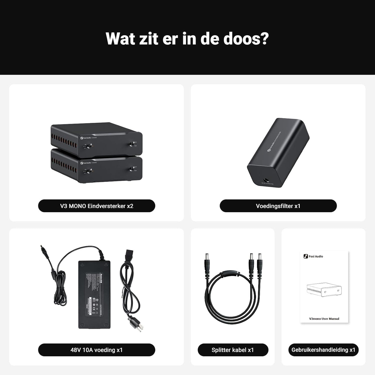 Fosi Audio Twee V3 Mono Vermogensversterkers met TPA3255 240W, Mini Monoblock Klasse D Versterker voor Home Theater AVR Receiver Component, RCA/XLR Gebalanceerde Ingangen 48V/10A Vermogen