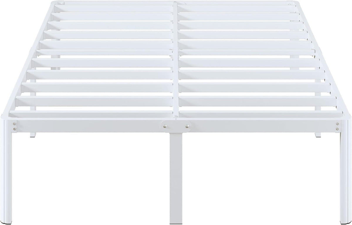 Lutown-Teen Metalen Bedframe 150x190 cm met Ronde Hoekpoten, Hoogte 46cm, Bed Frame 150x190 Metaal met Lattenbodem, Veel Opbergruimte onder het bed, Eenvoudige Montage, Wit