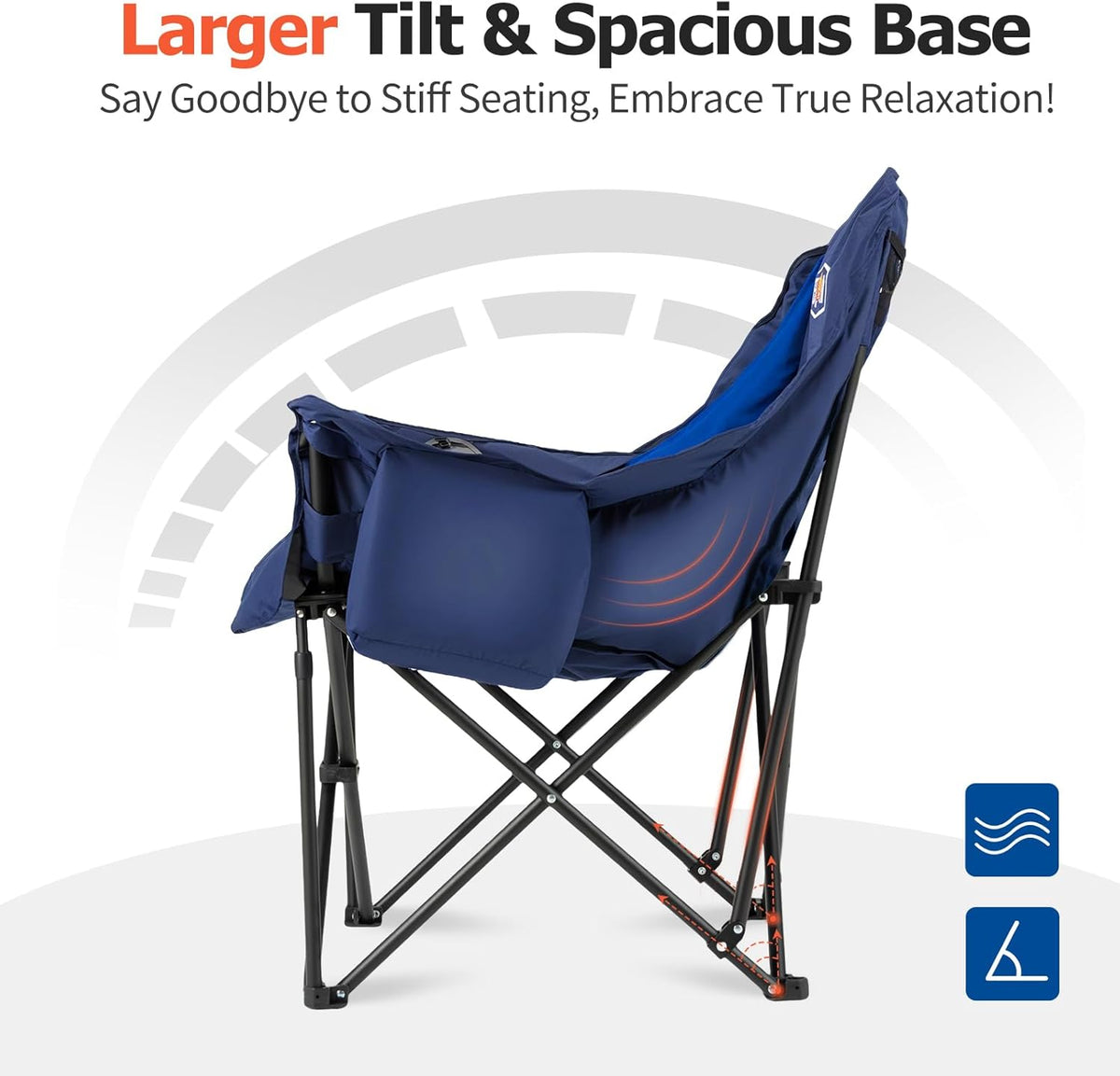 OVERMONT Extra grote inklapbare campingstoel, campingsofa, belastbaar tot 204 kg, opvouwbare campingstoel, gevoerd met bekerhouder, koeltas, hoge rugleuning, voor outdoor, indoor, camping, tuin, blauw