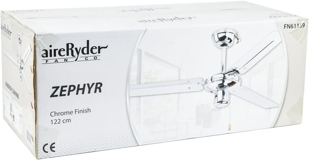 Plafondventilator – Ventilator – Plafondwaaier – Plafondfan – Industrieel Design In Chroom – Ø 122 Cm, Trekschakelaar