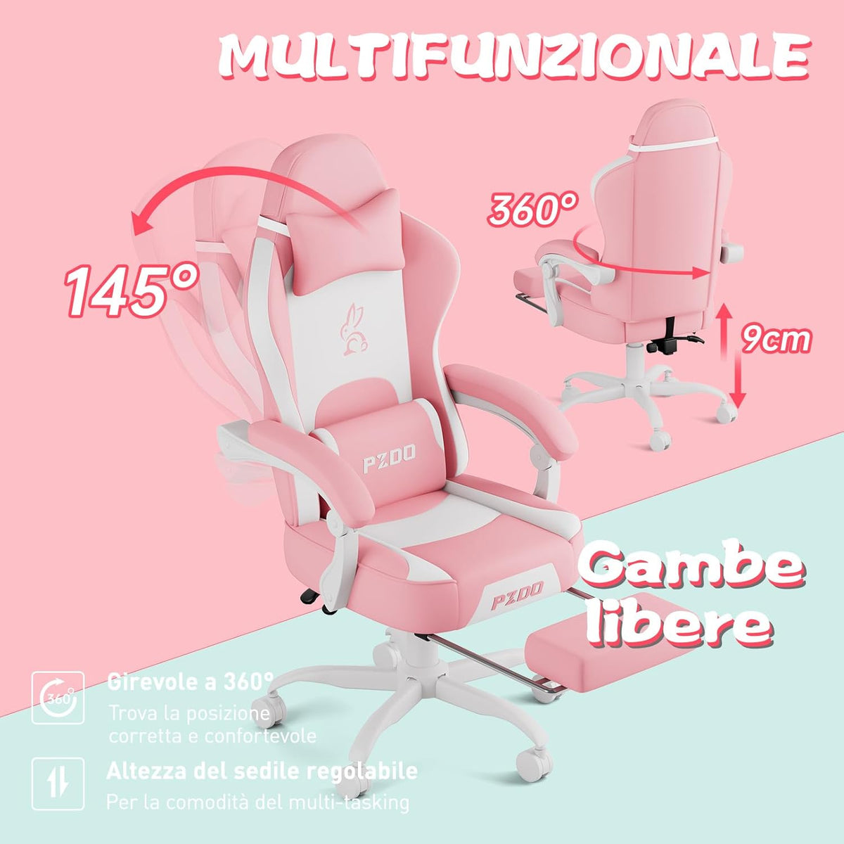 Roze Gamingstoel – Bureaustoel – Gamelounge Stoel – Computestoel – Kinderstoel – Ergonomisch Met Voetensteun – Ademend Technisch Leer