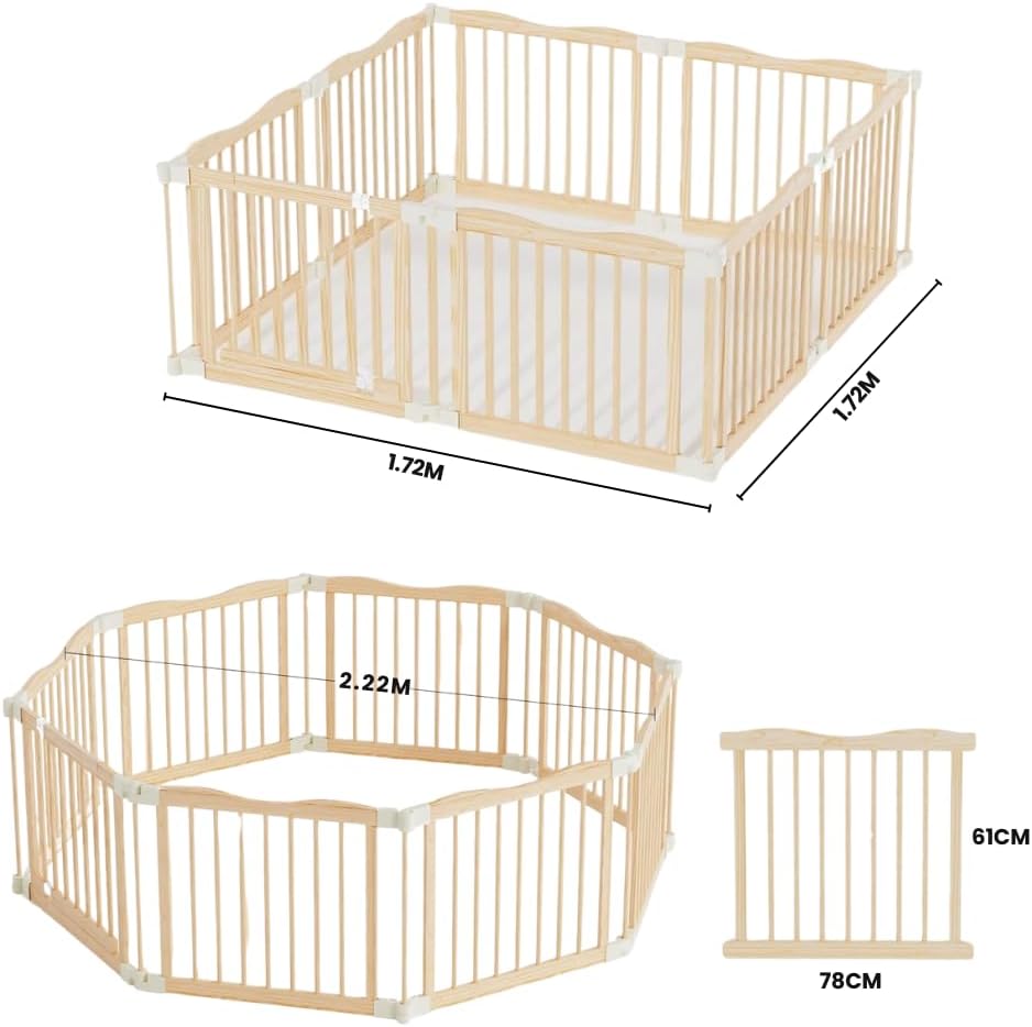 Kaëru Wooden Play Box – 172×172×61 cm – Foldable Baby Run – New Zealand Pine Wood – White Click System – Safe, Stable & Spacious Play Fence – For Babies, Toddlers & Pets - QUORE
