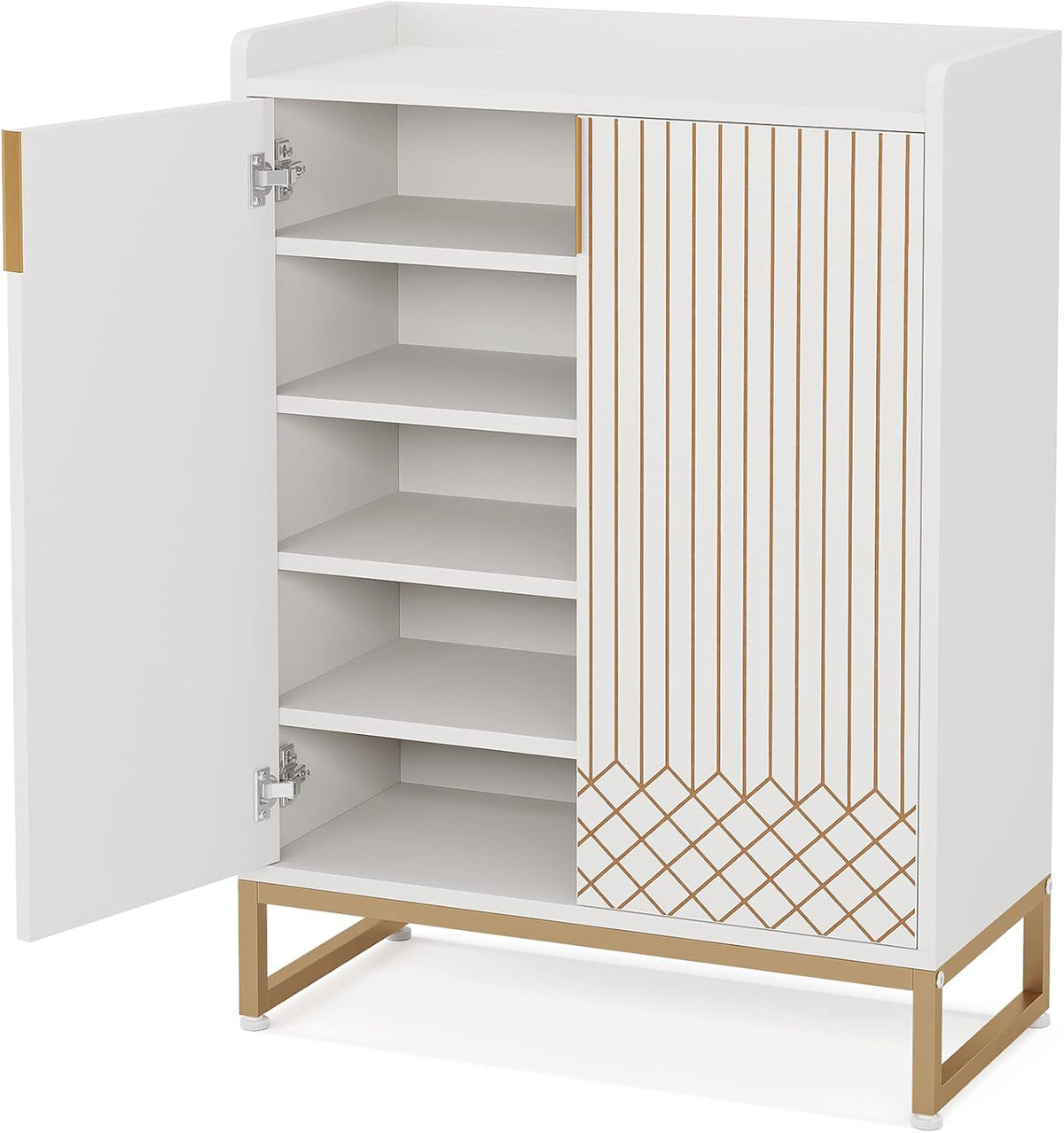 Tribesigns Shoe Cabinet with 2 Doors, 75 x 35 x 105cm, 5 Layers Shoe Storage Cabinet, 25 Pairs Wooden Shoe Cabinets, Modern Shoe Organizer Storage for Living Room, Bedroom, Hallway, Closet, White