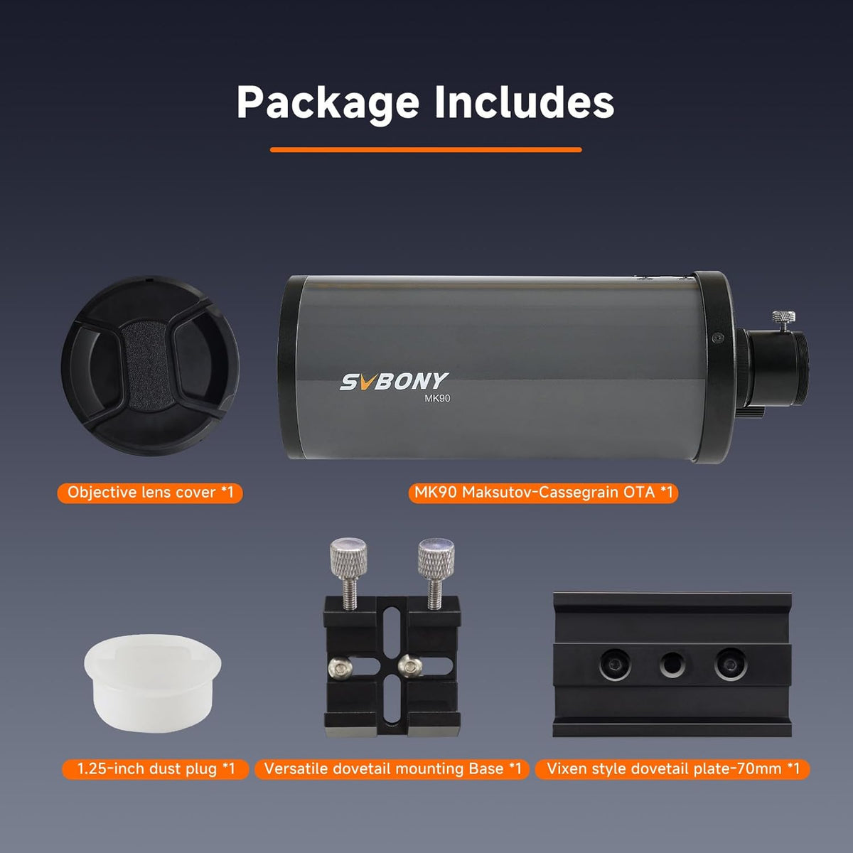 Svbony MK90 Telescope Maksutov Cassegrain OTA, 90mm f/13.9 Portable Telescope, Multilayer Precision Aluminum Coating, for Astronomical View of the Moon Planet and Astrophotography - QUORE