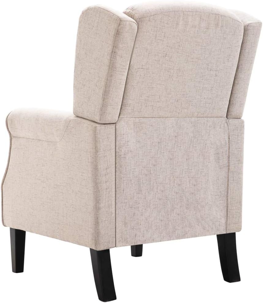 Beige Fauteuil – Relaxstoel – Leunstoel – Leesstoel – Lounge Stoel – Gestoffeerd – Stevig Eiken Houten Frame – Comfortabel Padded Zitvlak