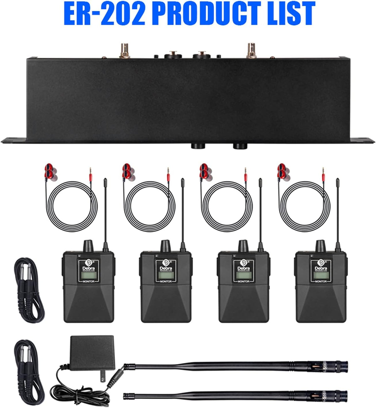 Draadloos In-Ear Monitorsysteem – IEM Systeem – In-Ear Monitor – Podium Monitor – Monitoring Systeem (4 Bodypacks) – Dubbel Kanaal – UHF 510-580 MHz & Bereik Tot 300 Meter