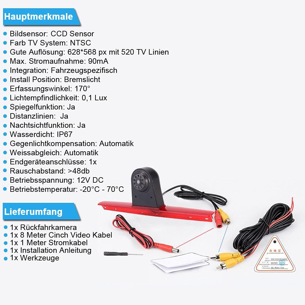 Achteruitrijcamera voor VW T5., Model 3 = camera + 4,3" screen