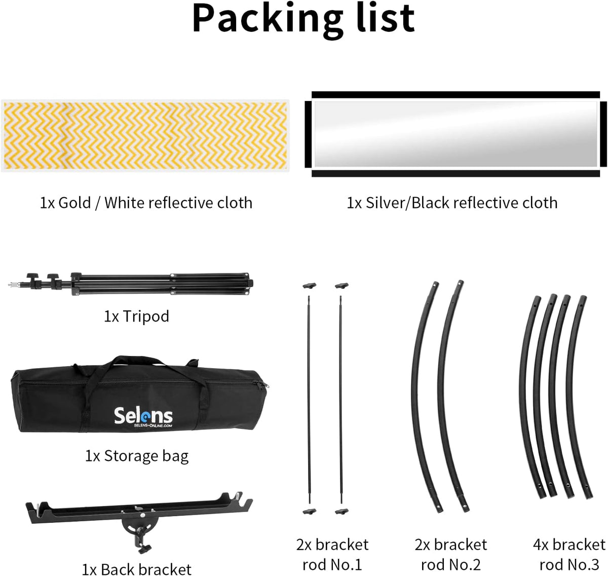 4-in-1 Portretreflector – U-vorm Reflector – Gebogen Reflector – Beautyreflector – Fotoreflector – 60 x 180 cm – Inclusief 200 cm Lichtstatief