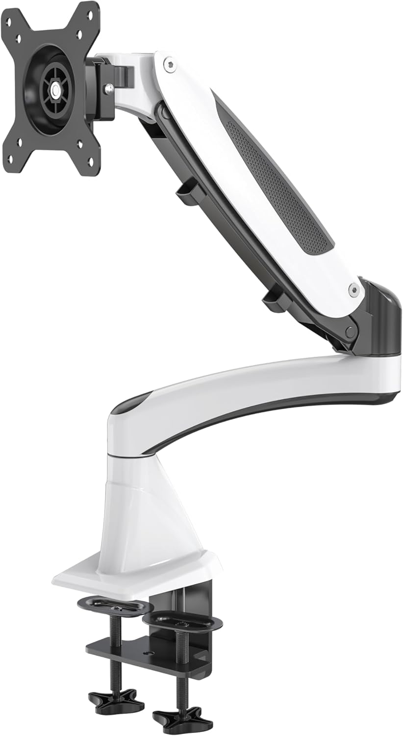 Monitorarm – Monitorbeugel – Monitorhouder – Schermarm – Tafelbeugel – Wit – Gasdrukveer – VESA 75x75 En 100x100