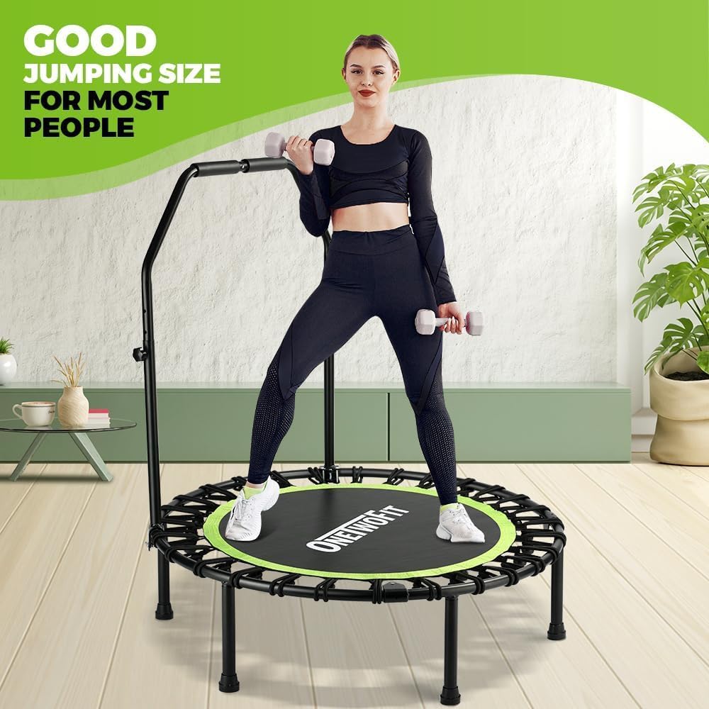 ONETWOFIT Opvouwbare trampoline voor volwassenen, 101,6 cm/106,7 cm/114,3 cm, mini-fitnesstrampoline, stabiele en stille trainingstrampoline met duurzame bungees voor persoonlijke indoor tuintraining