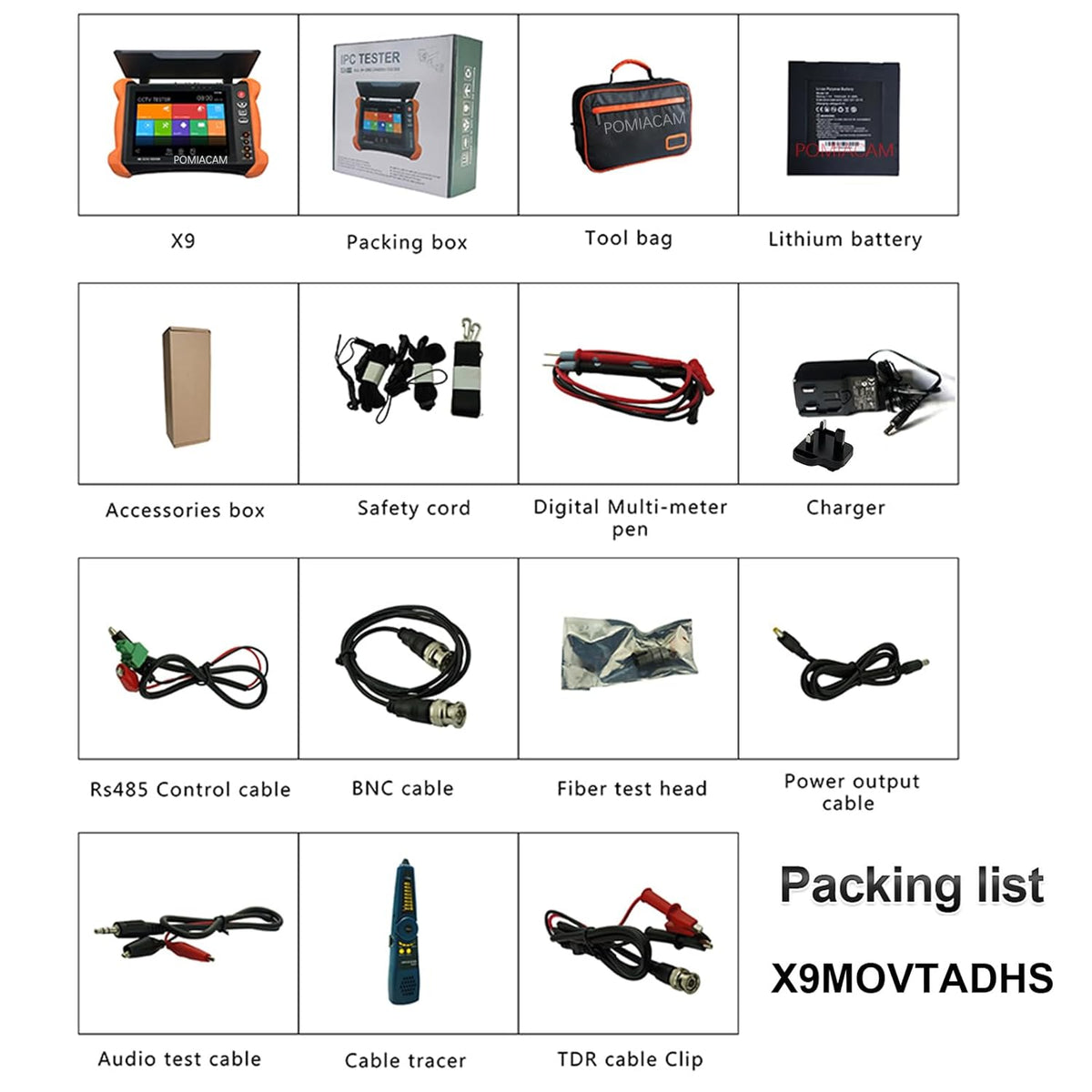 HD CCTV-tester X9MOVTADHS 8-inch 2K-retina-display met bescherming tegen zonlicht HD CCTV-tester met 8MP CVI TVI AHD 8MP EX-SDI HD-SDI 3G-SDI IP-camera Ondersteunt RJ45-kabel TDR-test