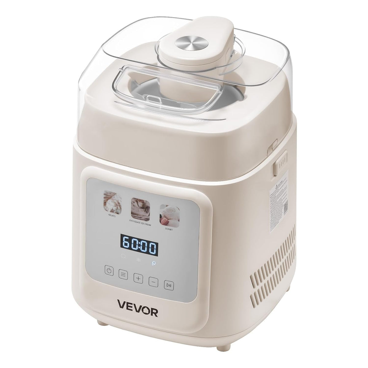 VEVOR Automatische ijsmachine met ingebouwde compressor, 1 liter, geen voorvriezen, gelato en ijsmaker met 4 modi, elektrische ijsmachine, frozen, yogurt sorbet maker, wit