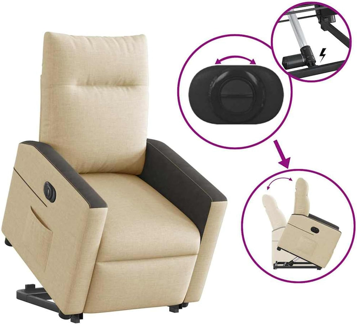 Elektrische Relaxstoel – Relaxfauteuil – Opstahulp Stoel – Televisiezetel – Leesstoel – Crème Stof – Verstelbare Rugleuning – Elektrische Opstahulp