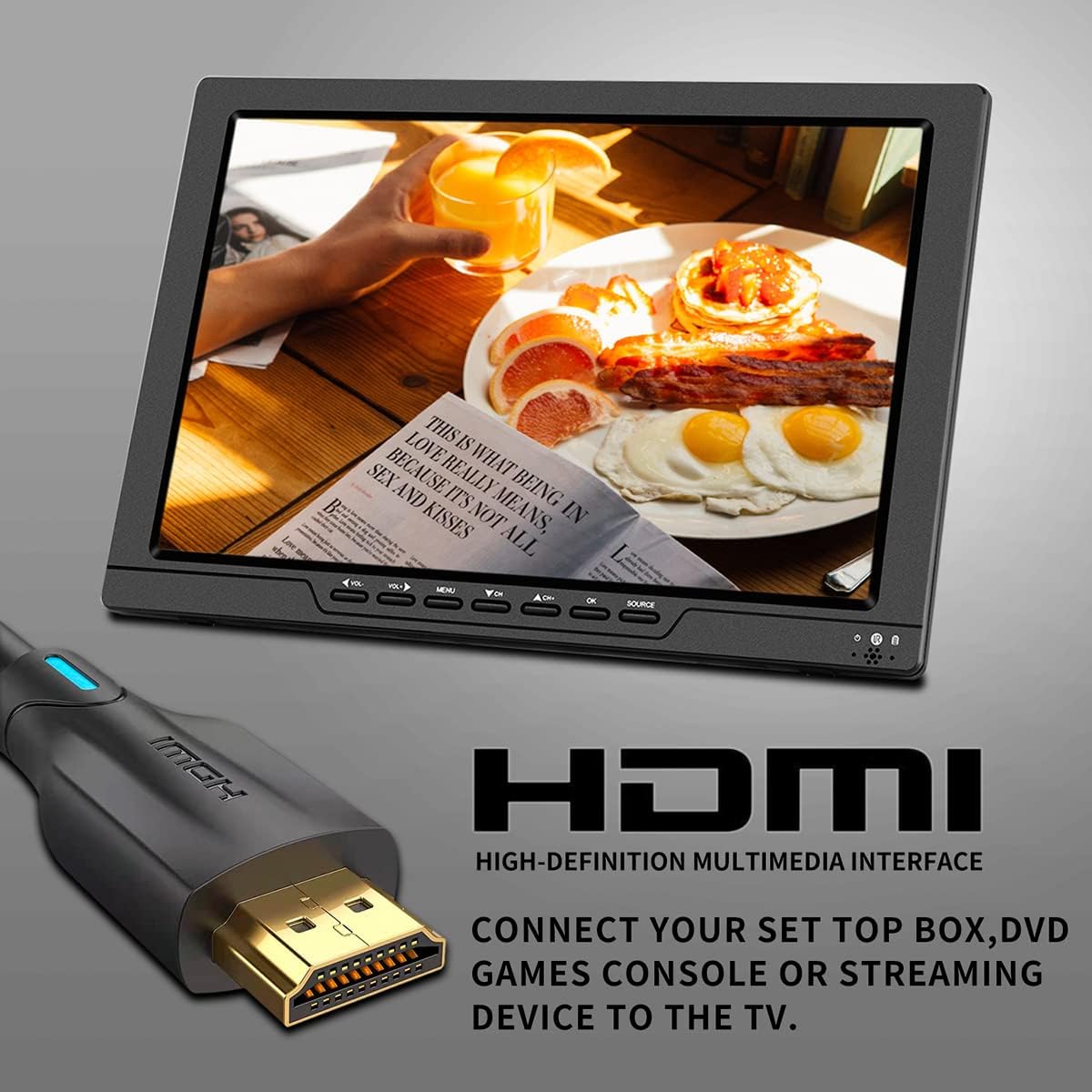 KCR 14" Met digitale TV tuner DVB-T2/batterij draagbare TV, USB, HDMI IN voor auto, caravan, camping, buiten. Kleur zwart