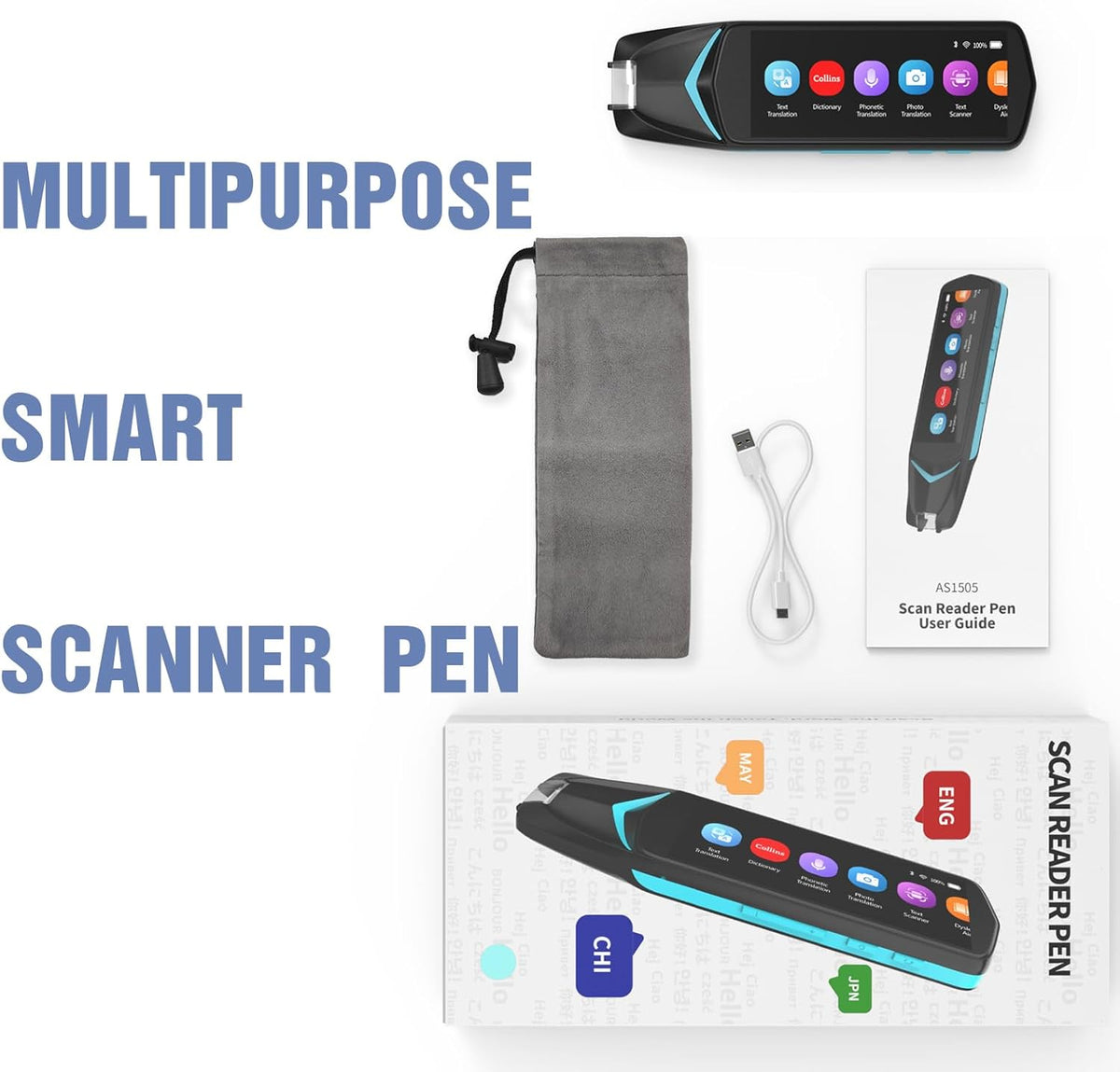 NEWYES Scan Reader Pen 4 Pro met 4,9 inch touchscreen, tekst-naar-spraak leespen, slimme opname leerpen voor studenten