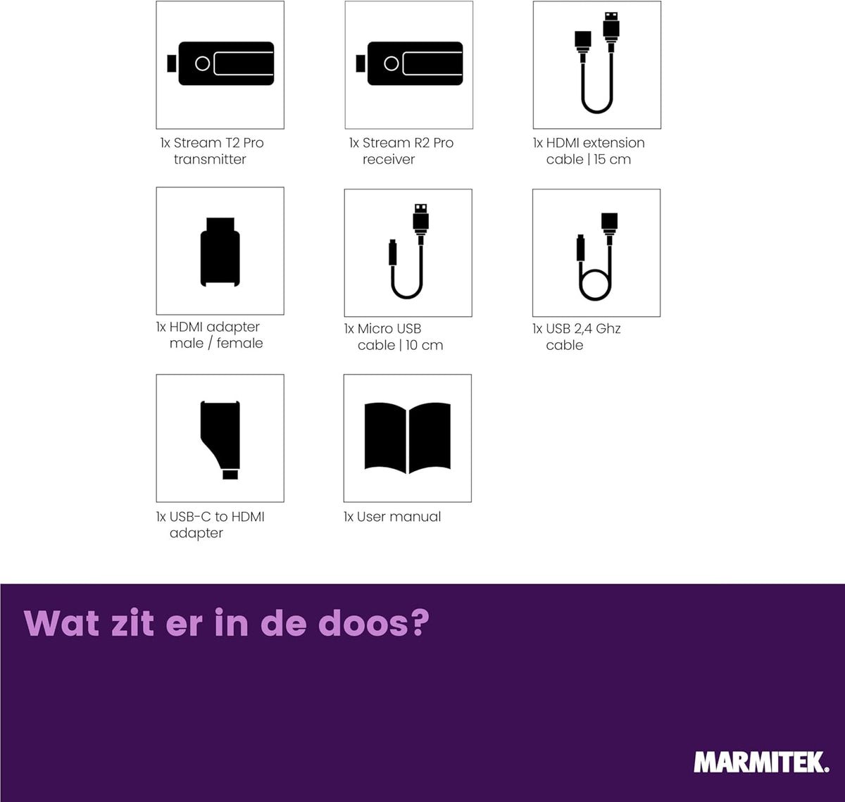 Wireless HDMI Extender Marmitek Stream S2 Pro - Presenteren zonder app - 1080p/60Hz, AirPlay & Miracast, tot 20 zenders - Plug & Play in vergaderruimte - HDMI zender draadloos
