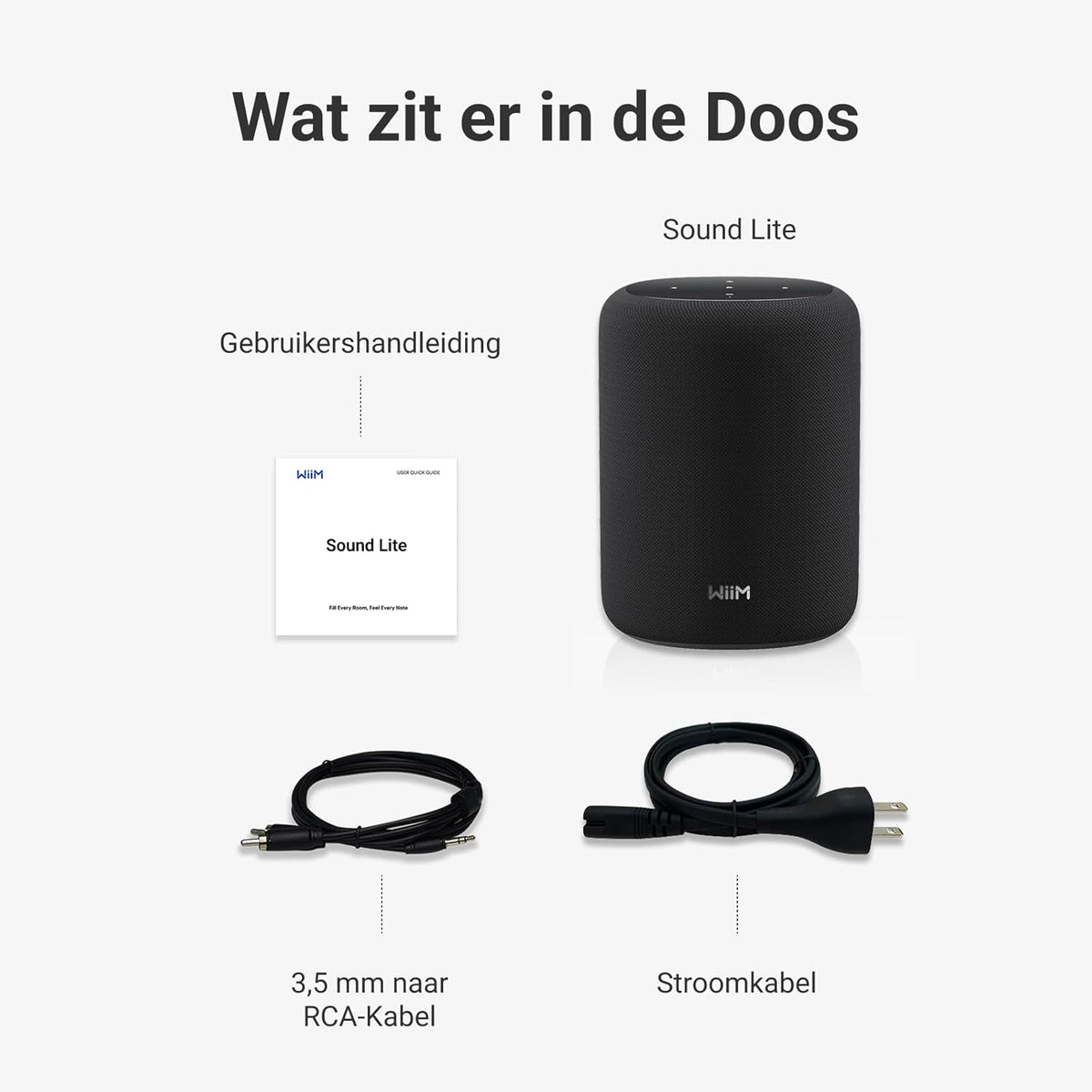 WiiM Sound Lite Smart Speaker, Hi-Res 24-bit/192 kHz, AI RoomFit™ Kamercorrectie, 100W Piekvermogen, Wi-Fi 6E/Bluetooth 5.3, Multiroom & Stereo Pairing, Zwart
