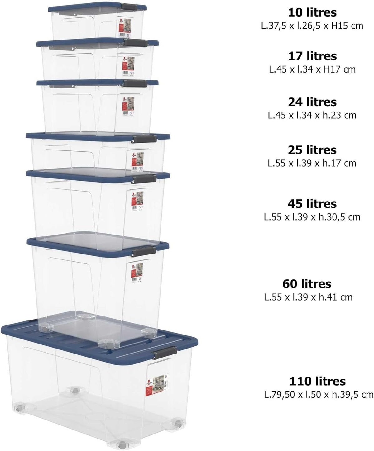 SUNDIS Wave Box, 9er-set Aufbewahrungsboxen mit deckel, 25L, mit clips, transparentem Kunststoff, stapelbar, ideal zum Aufbewahren unter dem Bett, im Ankleidezimmer, im Büro, im Waschküche