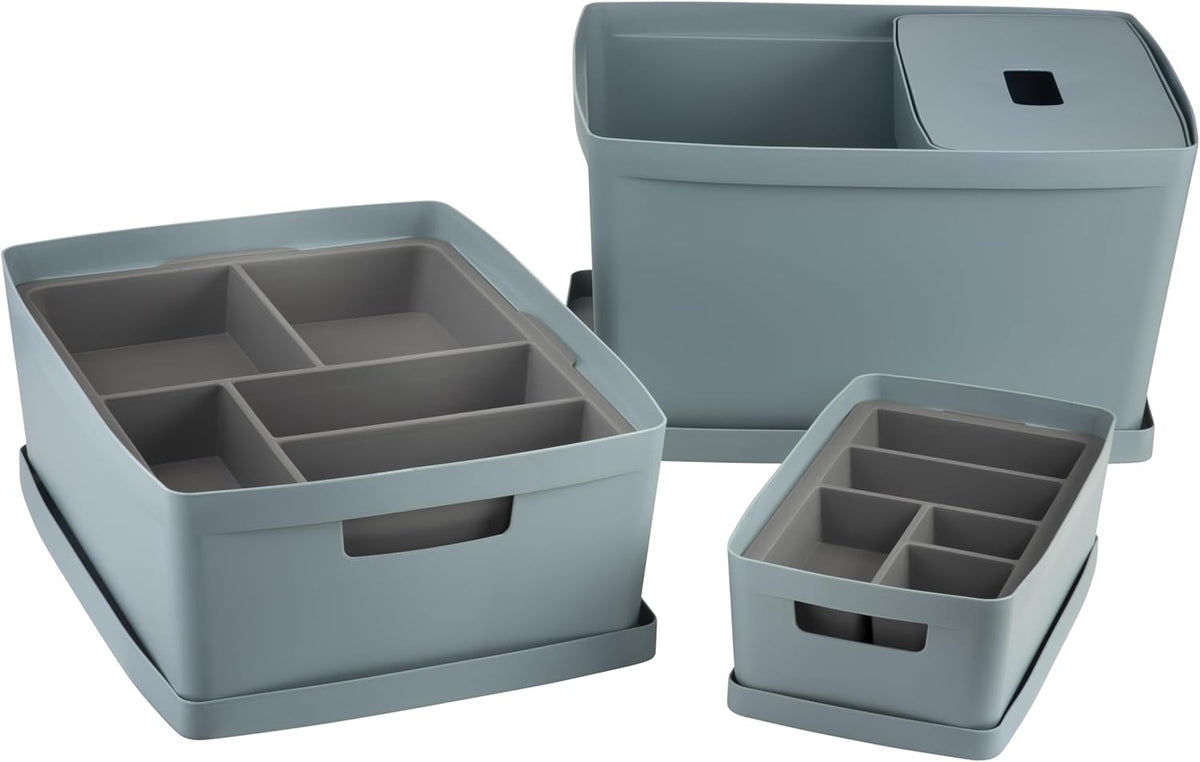 IDEA HOME 8 stuks opbergdozen, kunststof organizer, box, manden, opbergbox voor badkamer, rek met deksel, 19 l, blauw