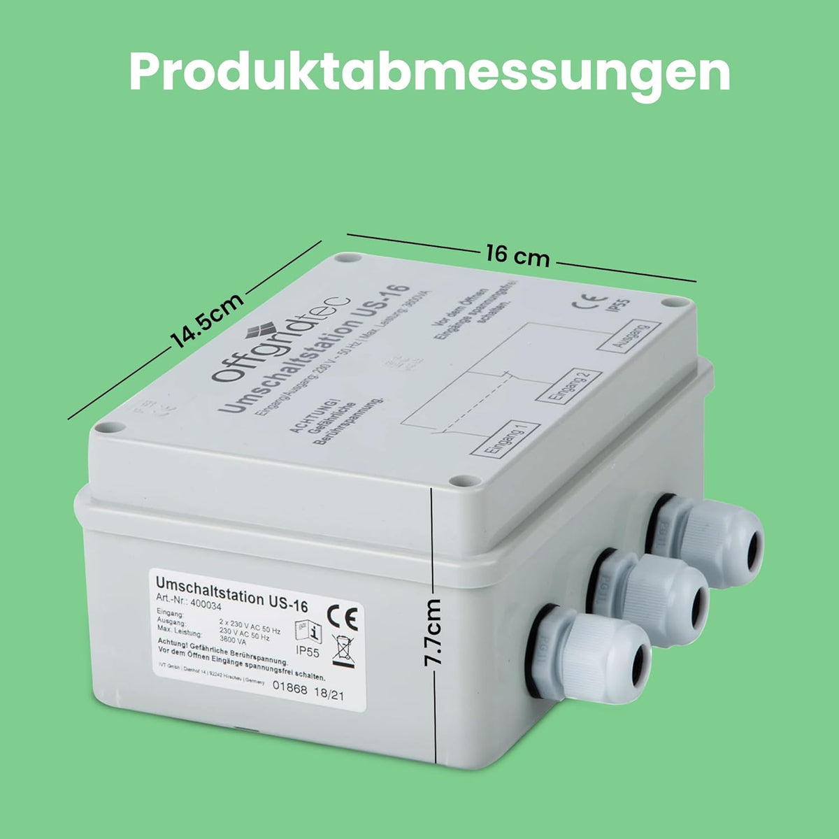 Offgridtec 010711 Omschakelstation voor netprioriteitschakeling USV werking US-16 230V 16A 3600W