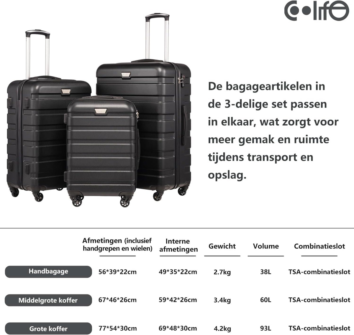 COOLIFE Reiskoffer hardshell koffer Grote Inchecken Koffer Bagage Lichtgewicht Reiskoffer Handbagage Koffer incl. TSA-slot trolley bagage rolkoffer 4 wielen ABS harde schaal (Geel, 77cm-93L)