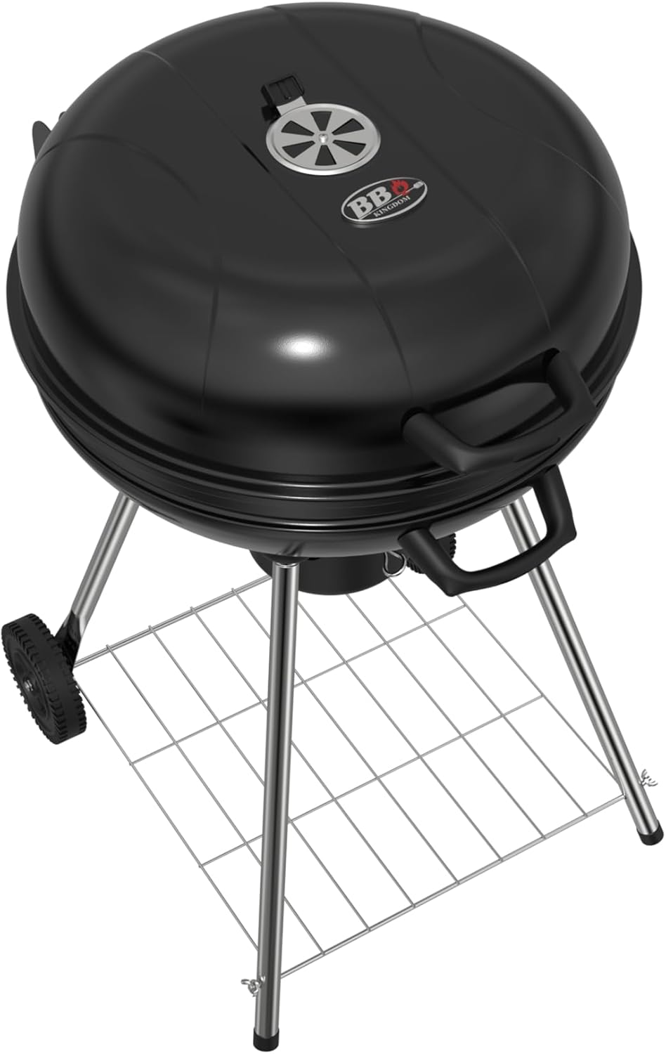 Draagbare houtskoolbarbecue, 22,5 inch ronde waterkoker met wielen, warmhoudrek, zwart, asverzamelaar