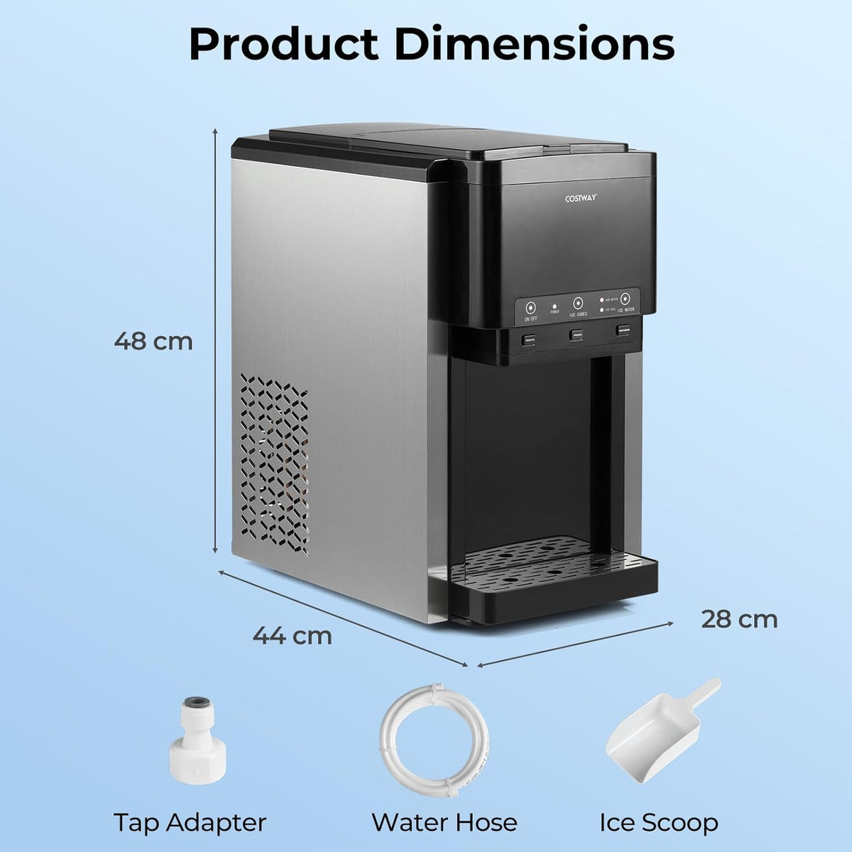 FANTASK 3-in-1 ijsblokjesmachine, 12 ijsblokjes in 9 minuten, waterdispenser met gemalen ijs, ijsmaker 20 kg/dag, compressorkoeling voor thuis, keuken en kantoor