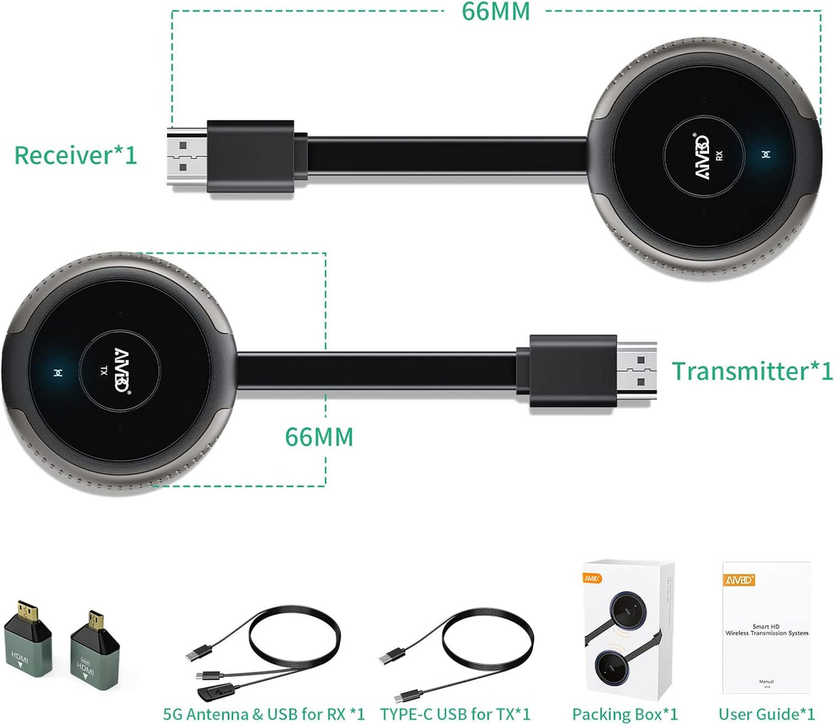 Draadloze HDMI Zender en Ontvanger 4K/5G, Wireless HDMI Transmitter and Receiver 165FT/50M, overdracht van Laptop/TV box/Camera/PS5/Phone naar Televisie/Monitor/Projector