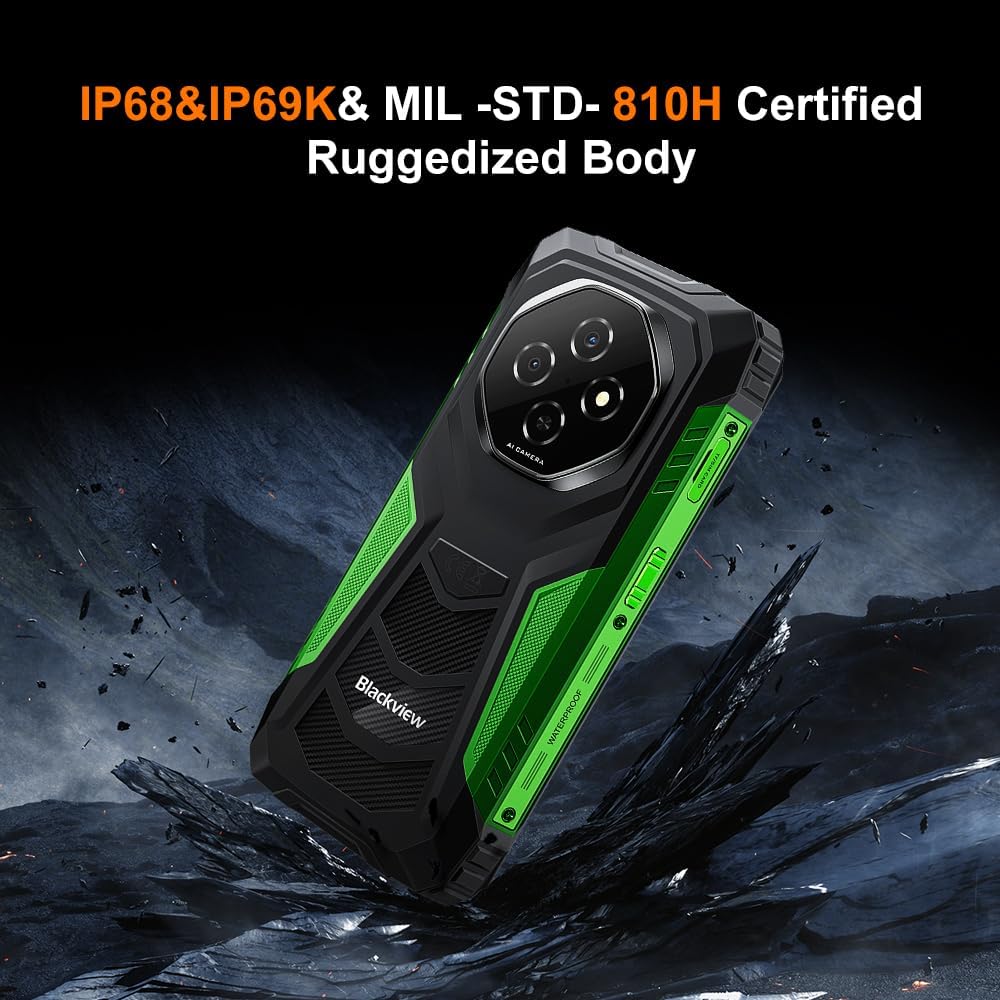 Blackview Fort 1 Android 15 Outdoor mobiele telefoon zonder abonnement, 2025, 18 GB + 256 GB outdoor smartphone 4G, 16MP AI camera, 6,56 inch HD+ beeldscherm, 10000 mAh, IP68 waterdicht