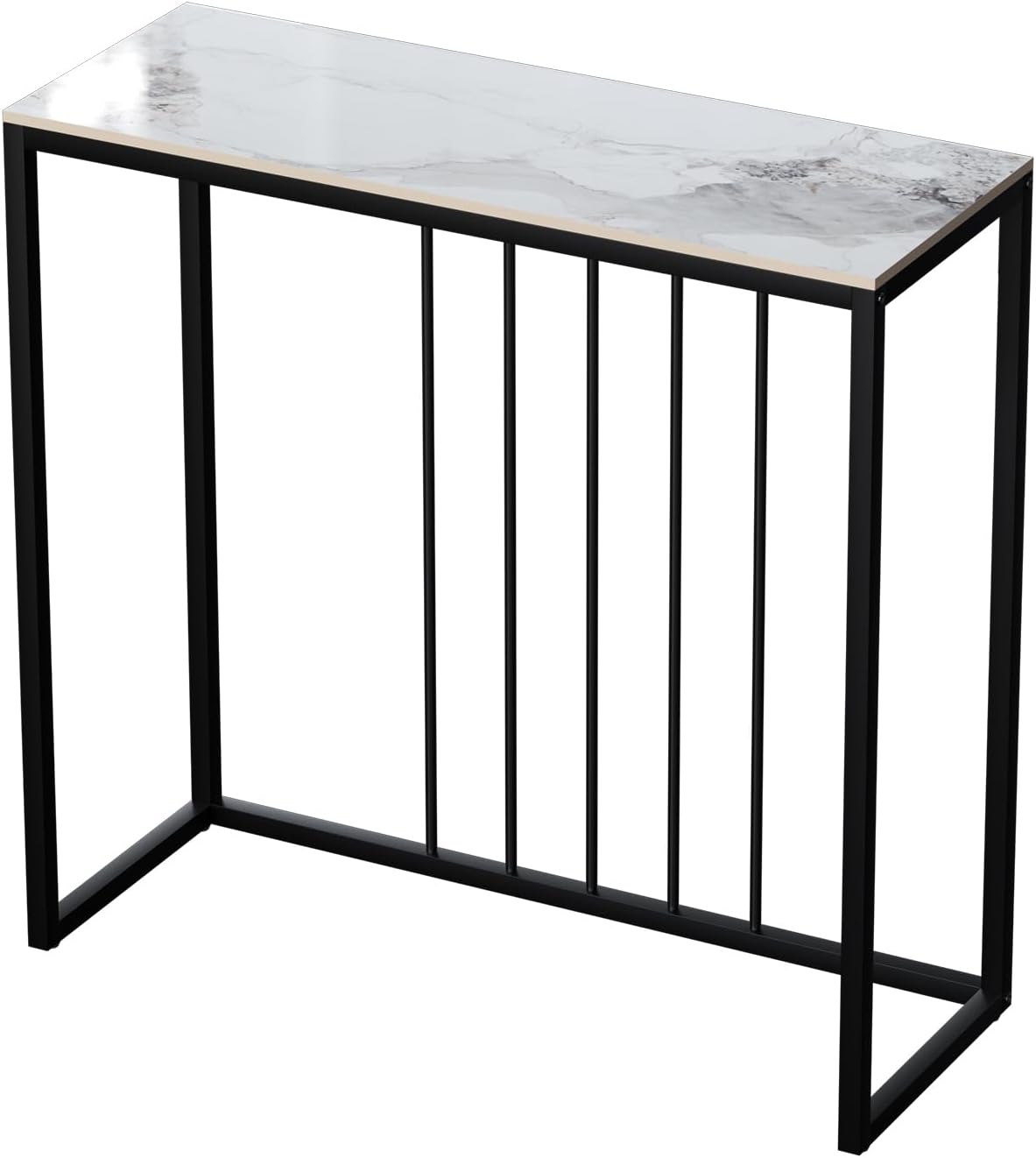 FATIVO Consoletafel van marmeren ingang: gladde gefrituurde stenen woonkamerconsoletafel 80 × 30 × 78,5 cm modern wit entree meubel, zwart frame, Scandinavisch design bankpunt – jade wit