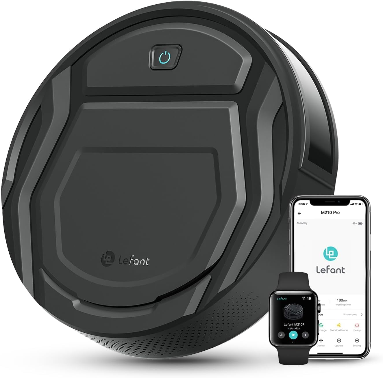 Lefant M210P Stofzuigerrobot, dun, stil, verbonden met wifi/Bluetooth/Alexa/app, 6 reinigingsmodi, zelfopladen, 120 minuten batterijduur, ideaal voor dierenharen op harde vloeren, M210P